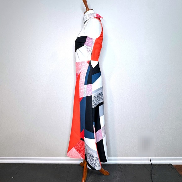 C/MEO COLLECTIVE Maxi Mermaid? Dress SM Colorblock Orange Black High Neck - Picture 6 of 13